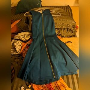 Teal full-zip knee-length A-line dress